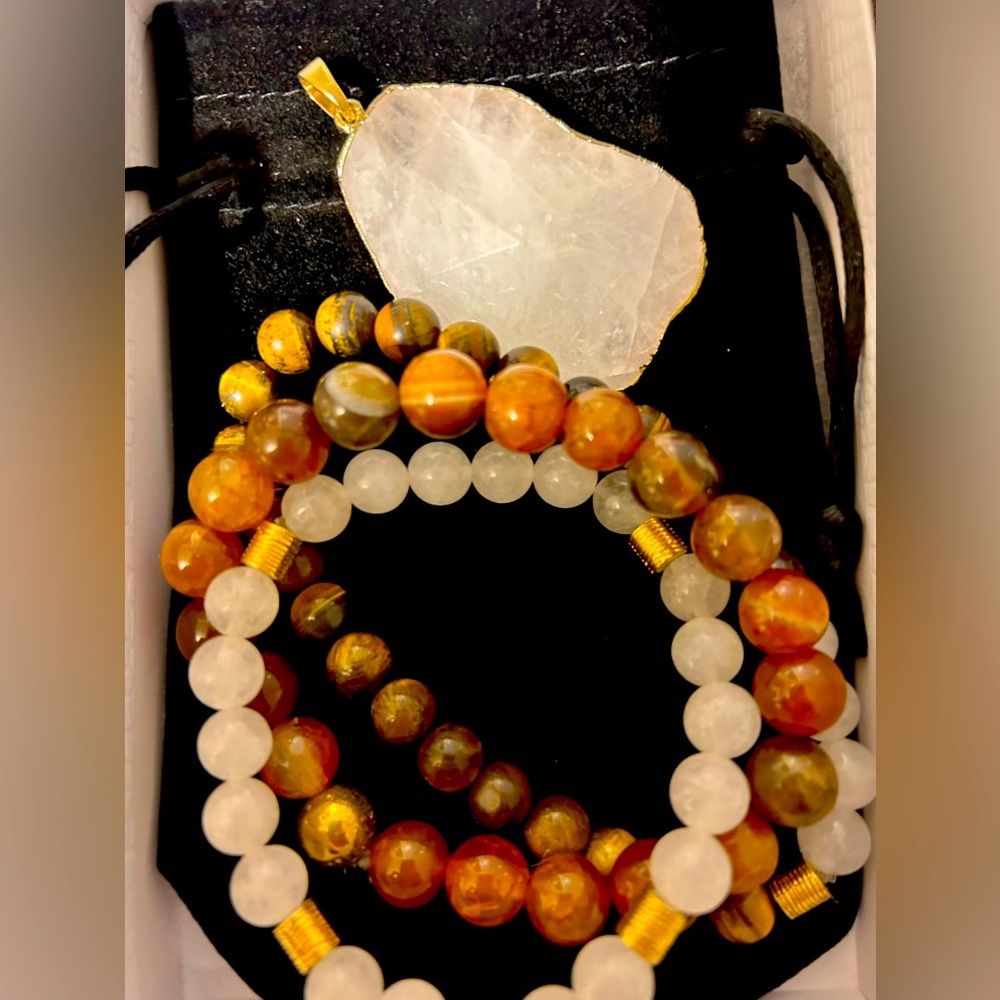 Quartz and tigers eye hand made by me good energy beads